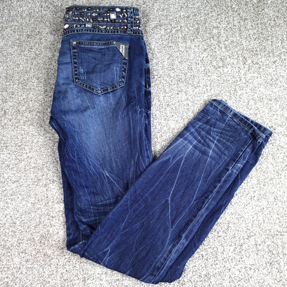 VO JEANS Womens Embellished Waist Blue Denim Skinny Jeans Size 30